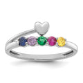 14k White Gold Heart with 5 Genuine Birthstone Mother's Ring