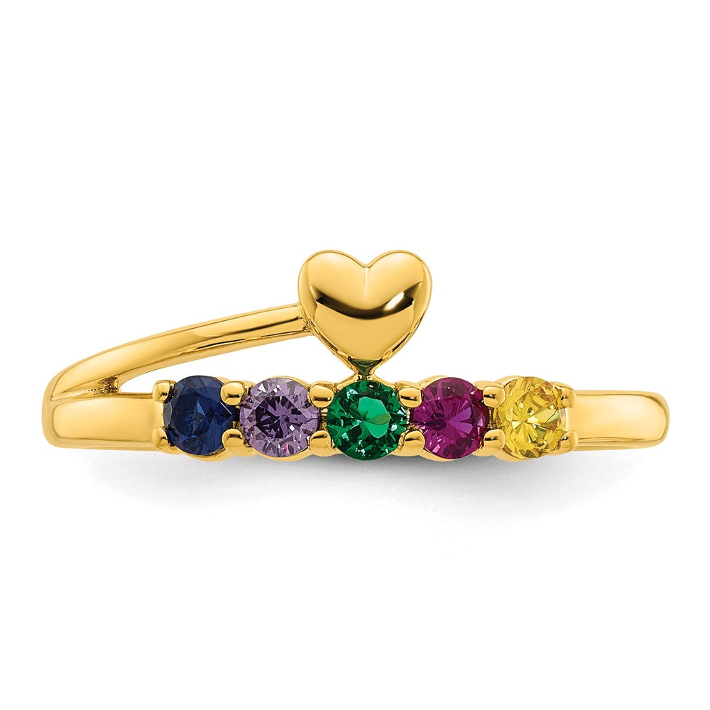 14k Heart with 5 Synthetic Birthstone Mother's Ring