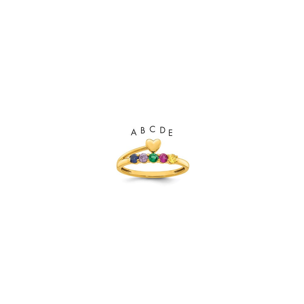14k Heart with 5 Birthstone Mother's Ring Mounting