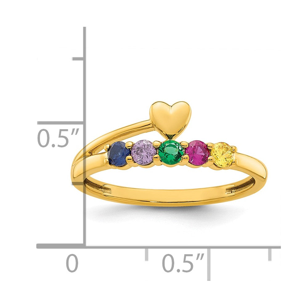 14k Heart with 5 Synthetic Birthstone Mother's Ring