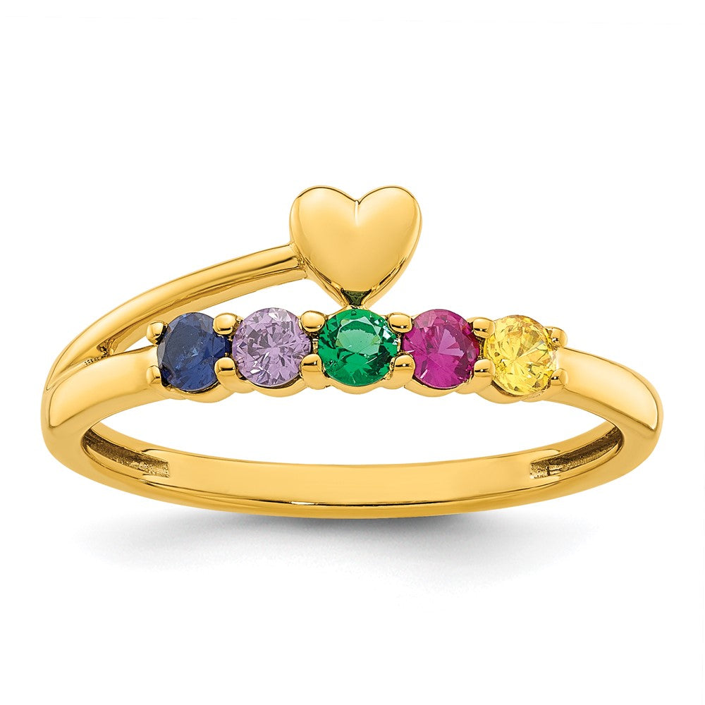14k Heart with 5 Synthetic Birthstone Mother's Ring