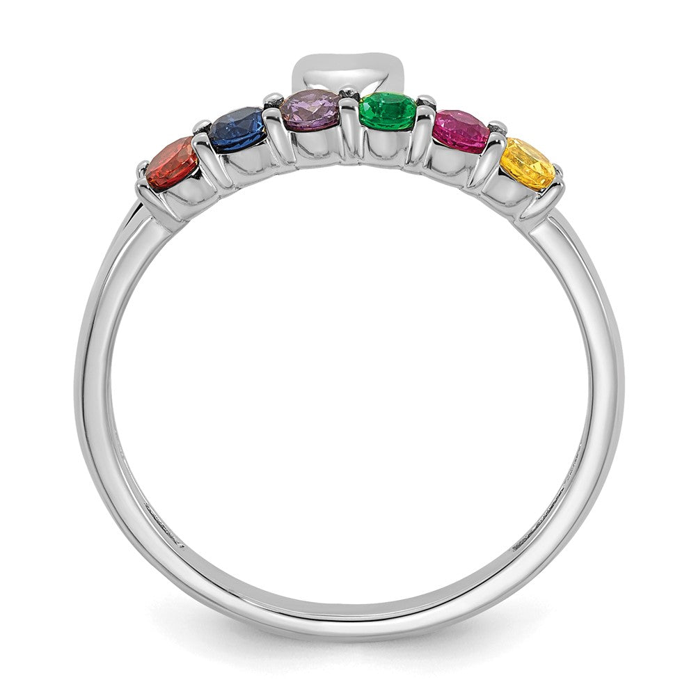14k White Gold Heart with 6 Birthstone Mother's Ring Mounting