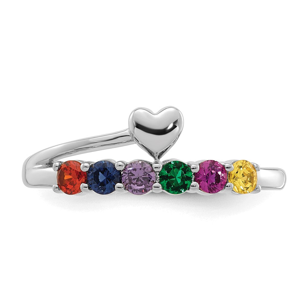 14k White Gold Heart with 6 Birthstone Mother's Ring Mounting