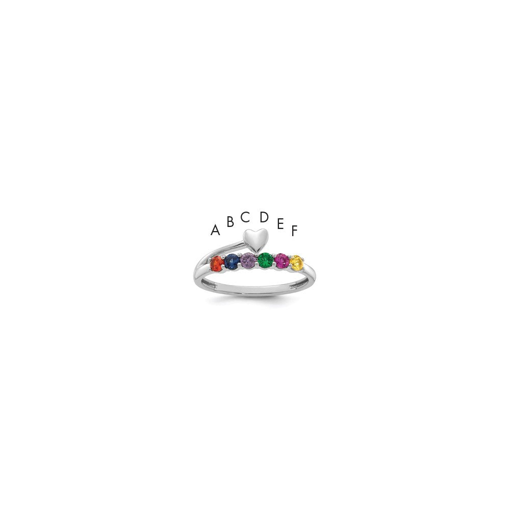 14k White Gold Heart with 6 Birthstone Mother's Ring Mounting