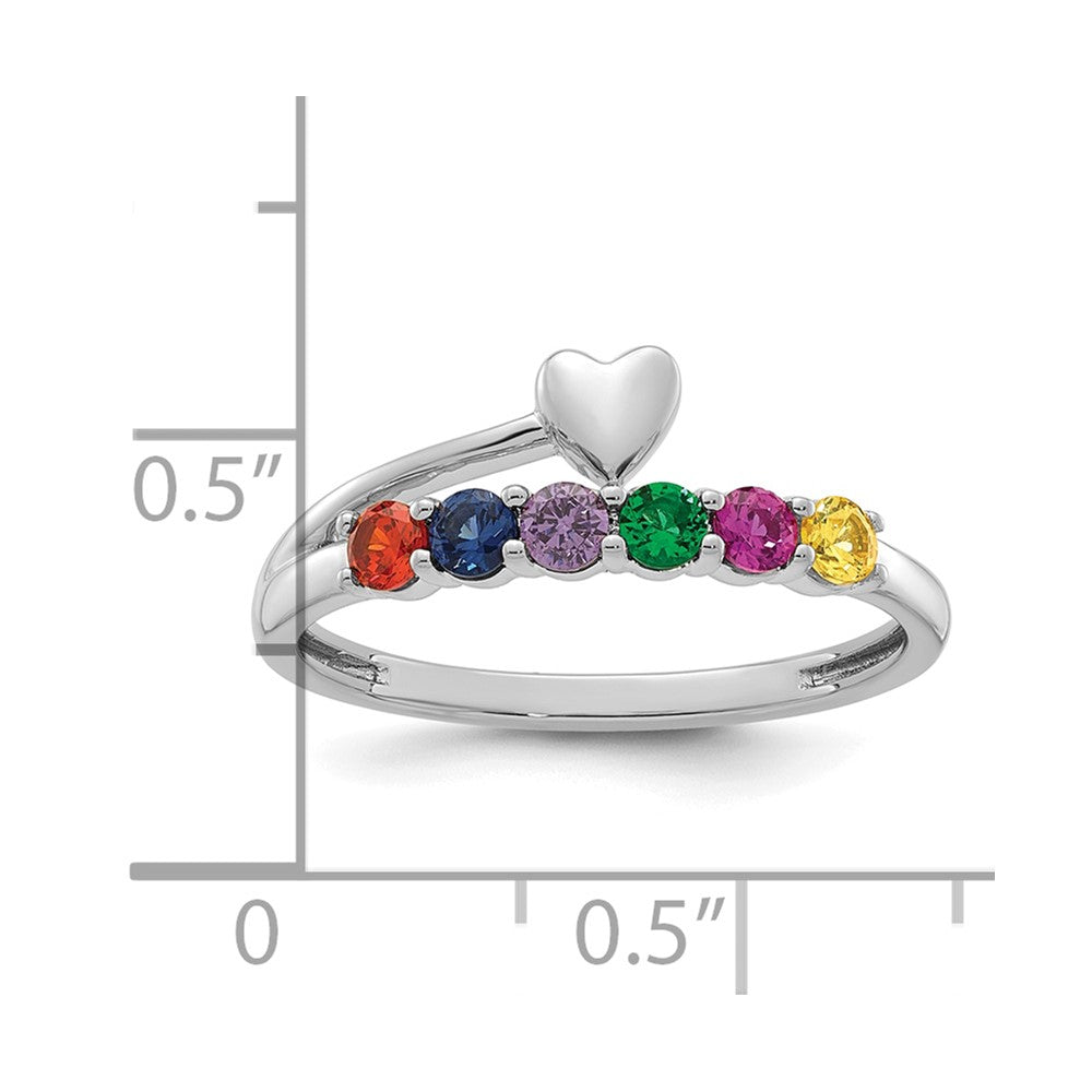 14k White Gold Heart with 6 Genuine Birthstone Mother's Ring