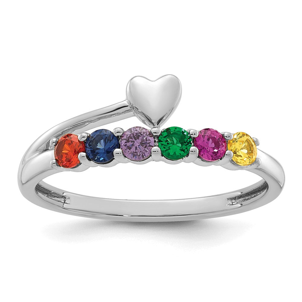 14k White Gold Heart with 6 Birthstone Mother's Ring Mounting