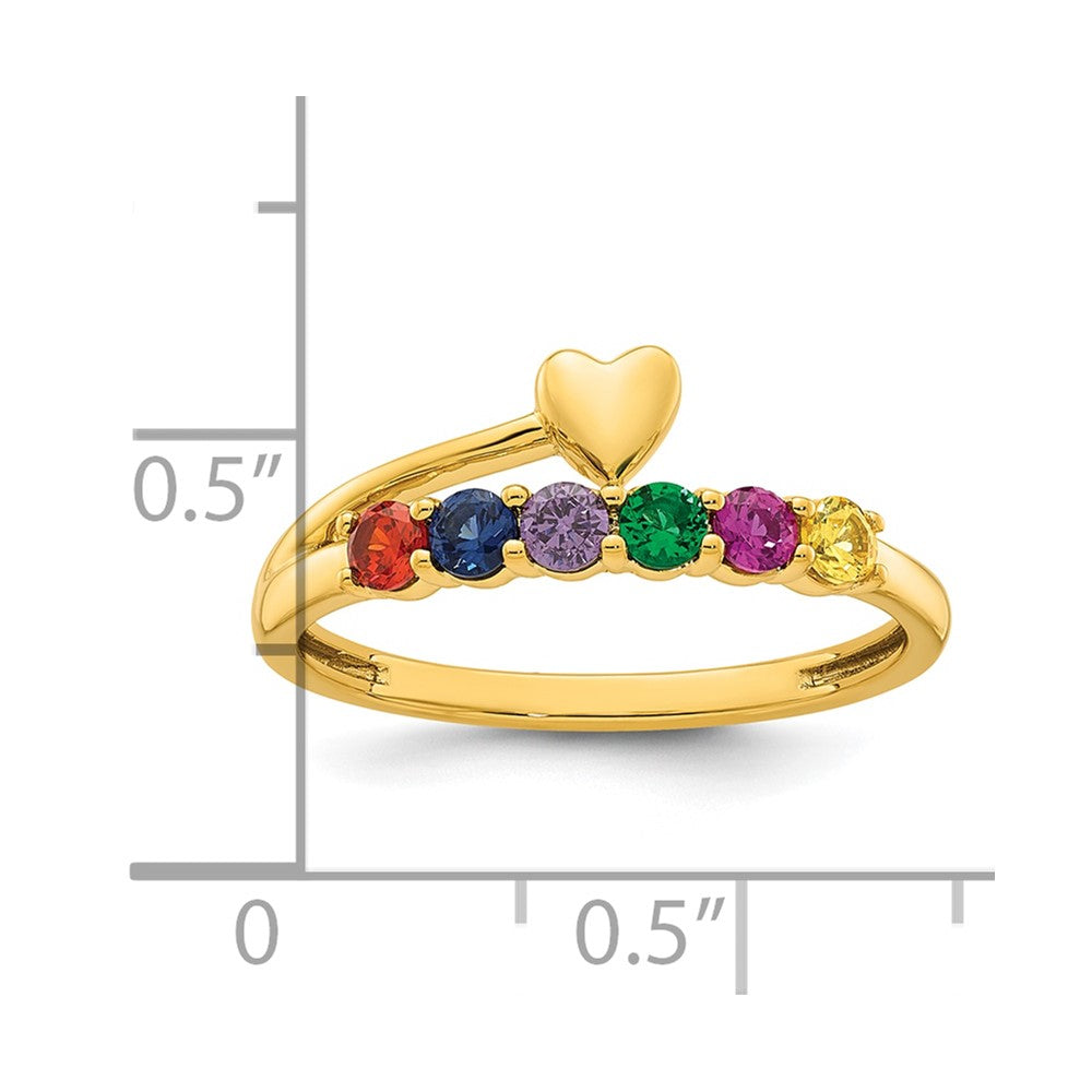14k Heart with 6 Birthstone Mother's Ring Mounting