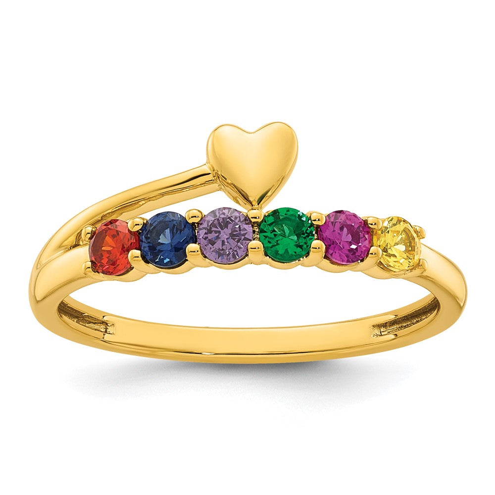 14k Heart with 6 Synthetic Birthstone Mother's Ring