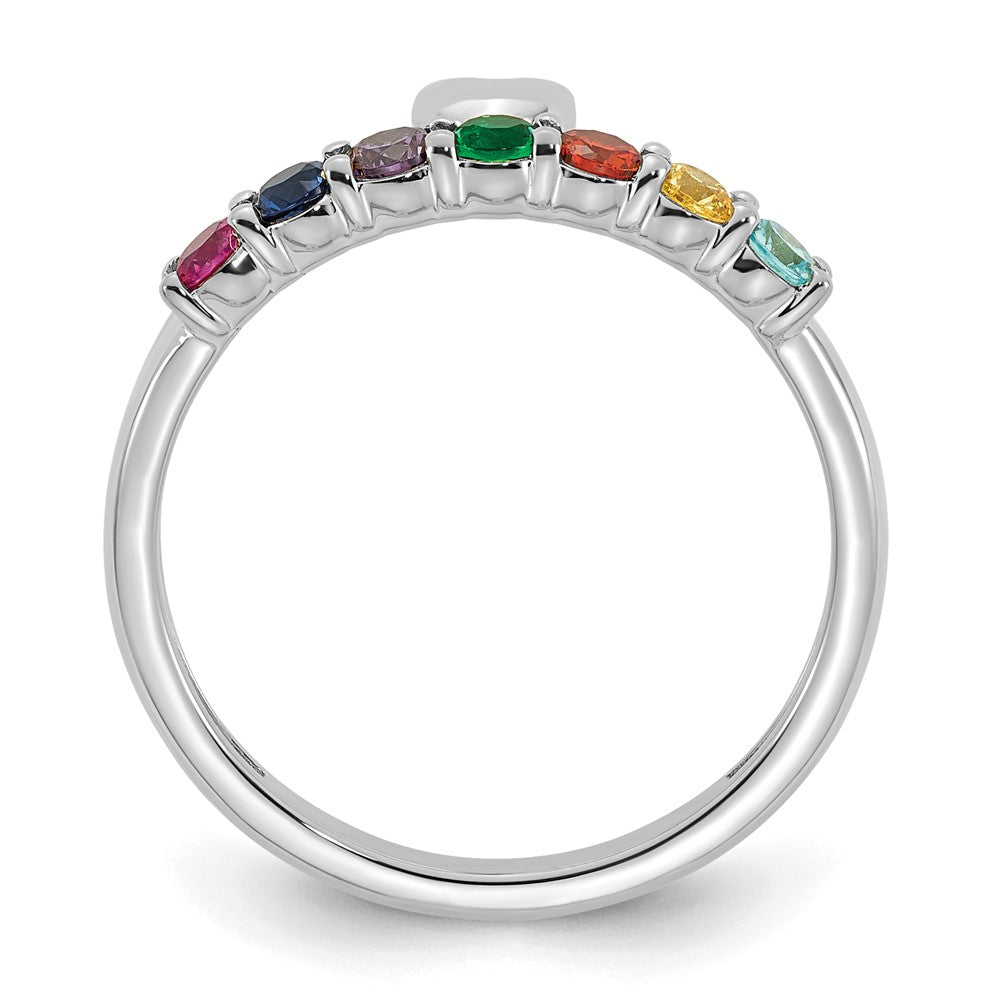 14k White Gold Heart with 7 Birthstone Mother's Ring Mounting