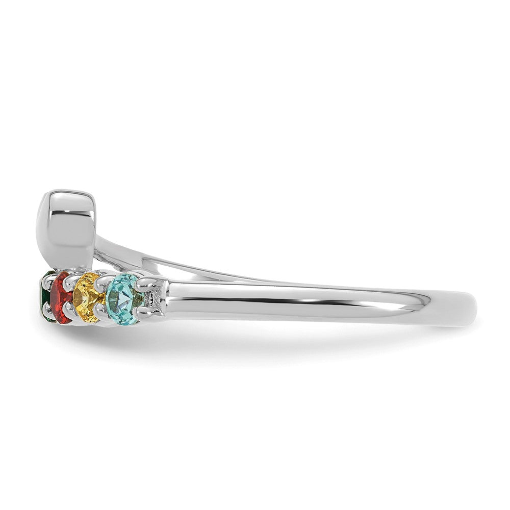 14k White Gold Heart with 7 Synthetic Birthstone Mother's Ring