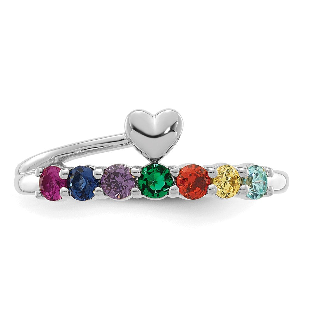 14k White Gold Heart with 7 Birthstone Mother's Ring Mounting