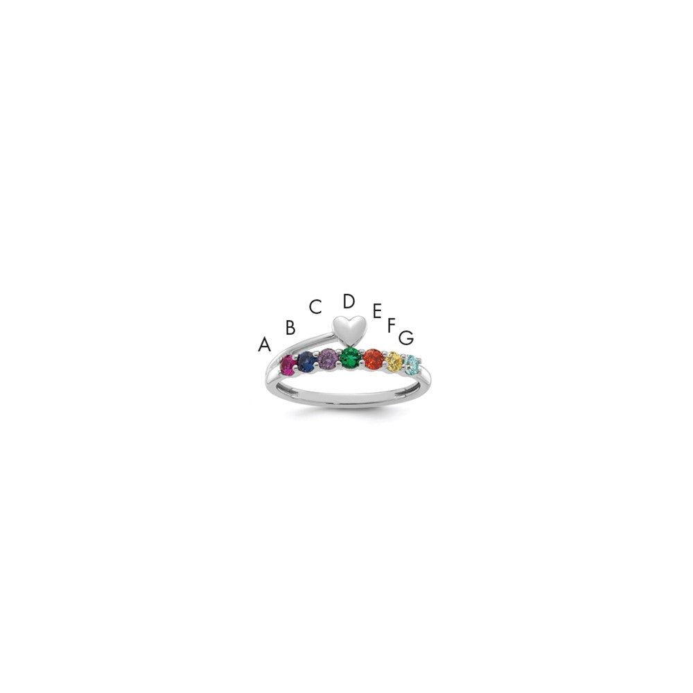 14k White Gold Heart with 7 Birthstone Mother's Ring Mounting