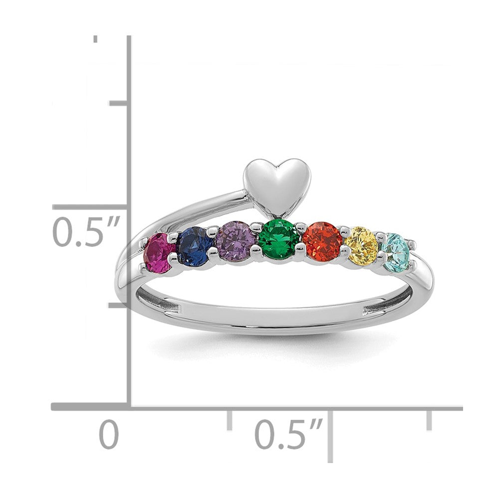 14k White Gold Heart with 7 Synthetic Birthstone Mother's Ring