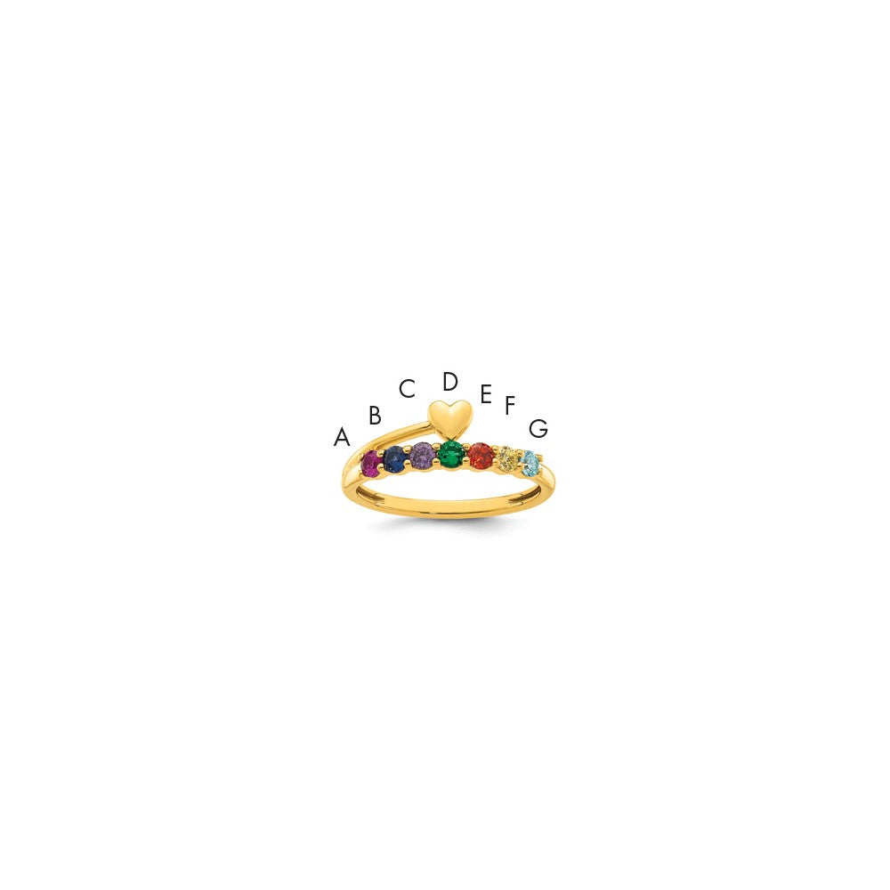 14k Heart with 7 Birthstone Mother's Ring Mounting