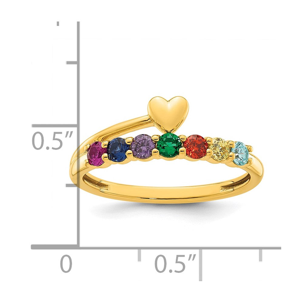 14k Heart with 7 Synthetic Birthstone Mother's Ring