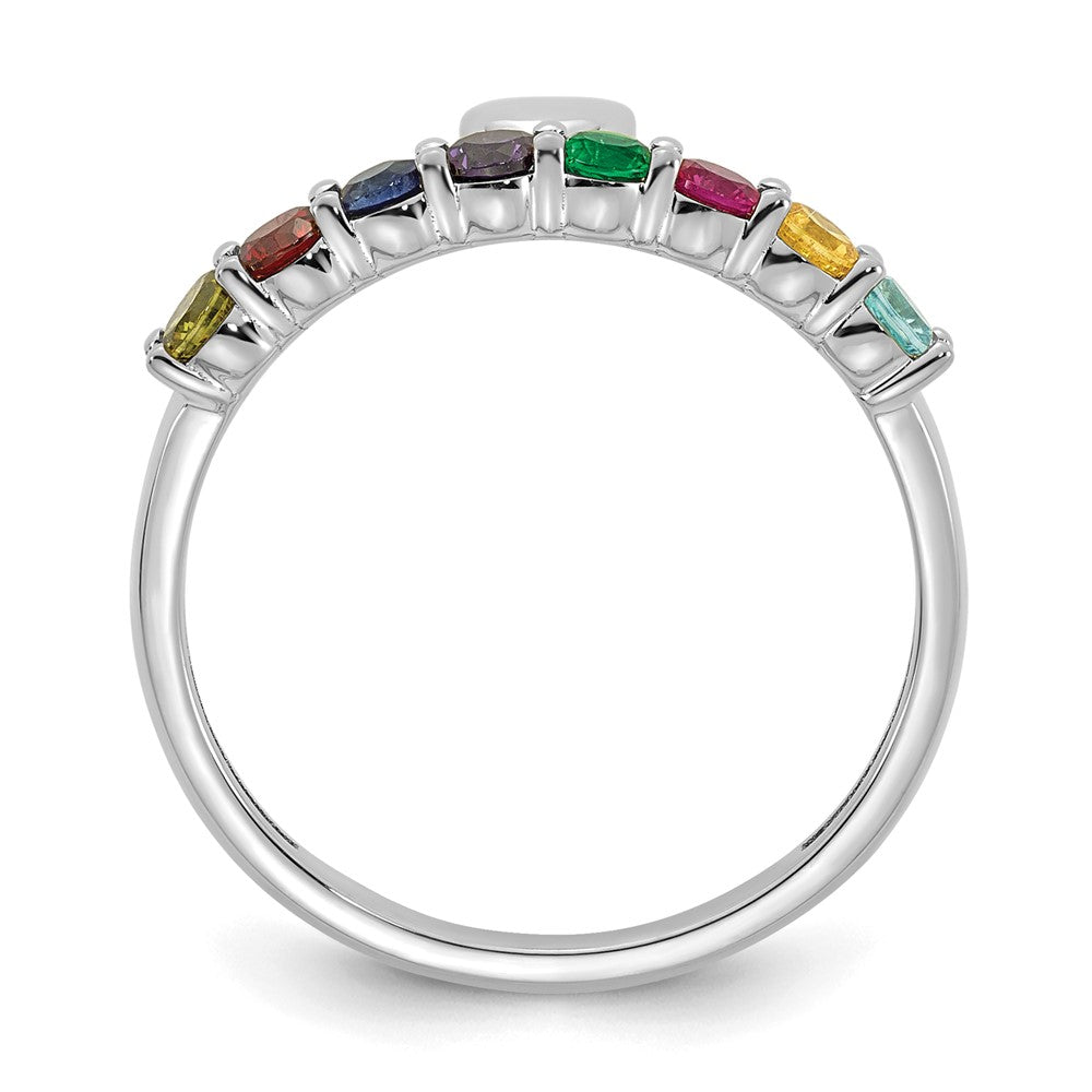 14k White Gold Heart with 8 Genuine Birthstone Mother's Ring