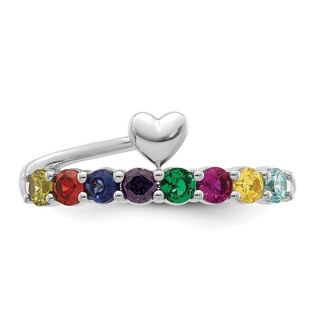 14k White Gold Heart with 8 Synthetic Birthstone Mother's Ring