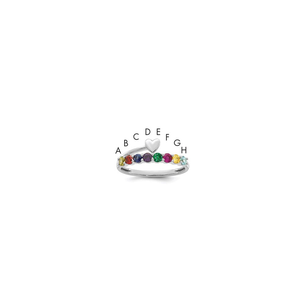 14k White Gold Heart with 8 Birthstone Mother's Ring Mounting