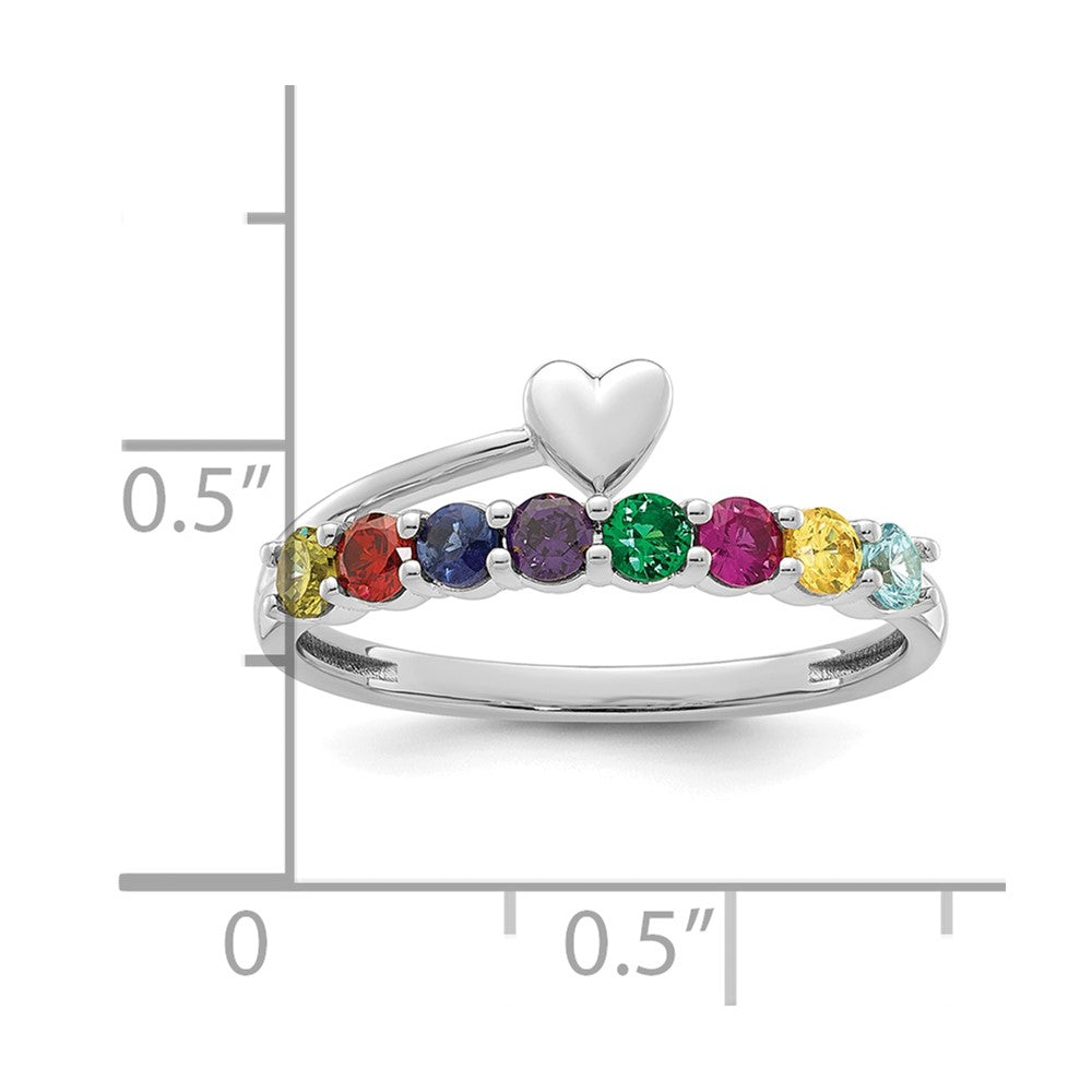 14k White Gold Heart with 8 Synthetic Birthstone Mother's Ring