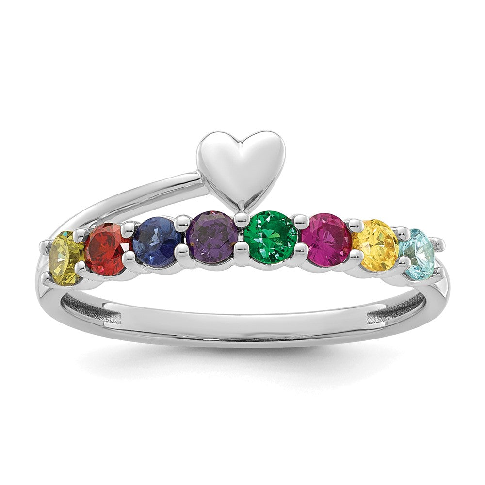 14k White Gold Heart with 8 Synthetic Birthstone Mother's Ring