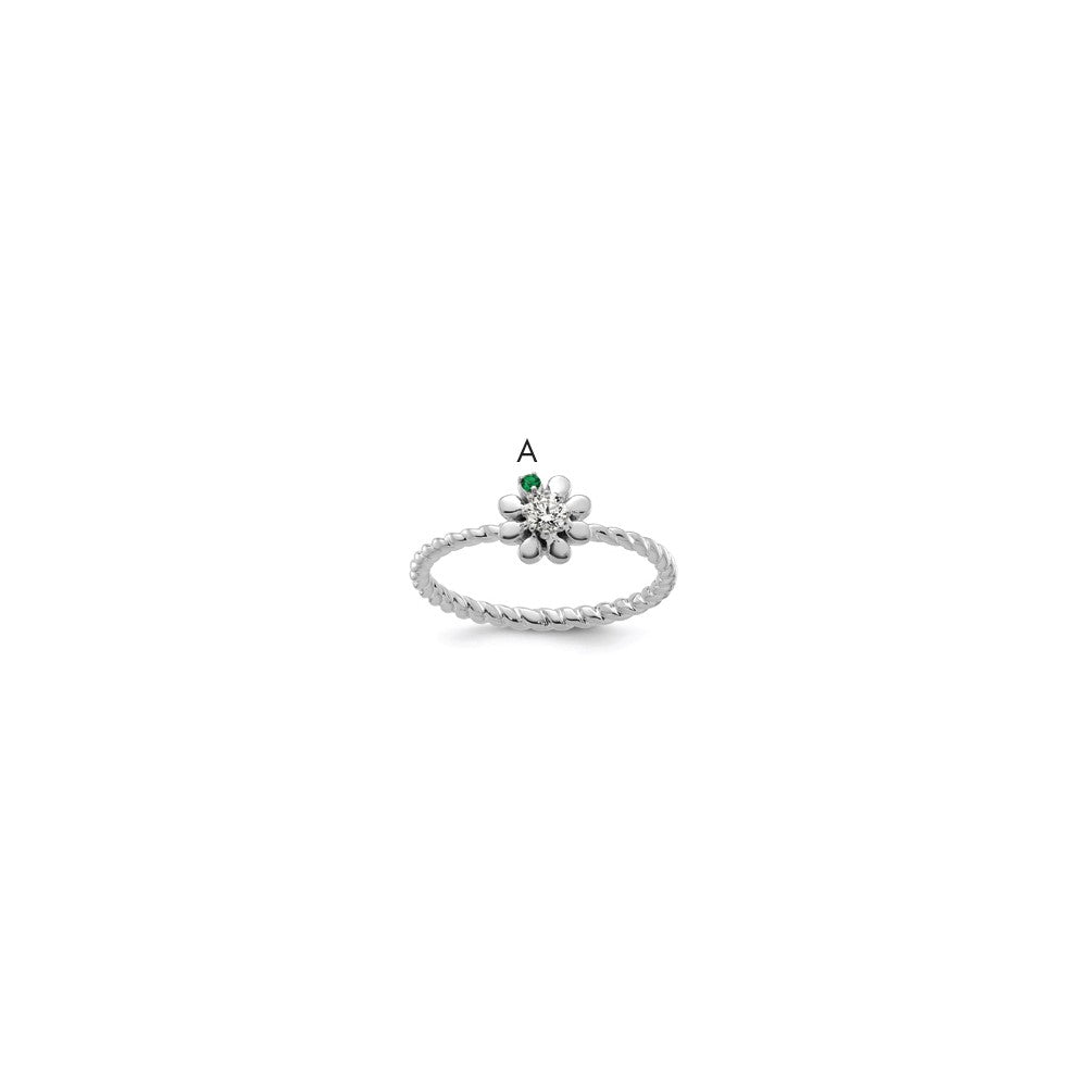 14k WG 1 Birthstone Flower w/ Diamond Mother's Ring Mounting