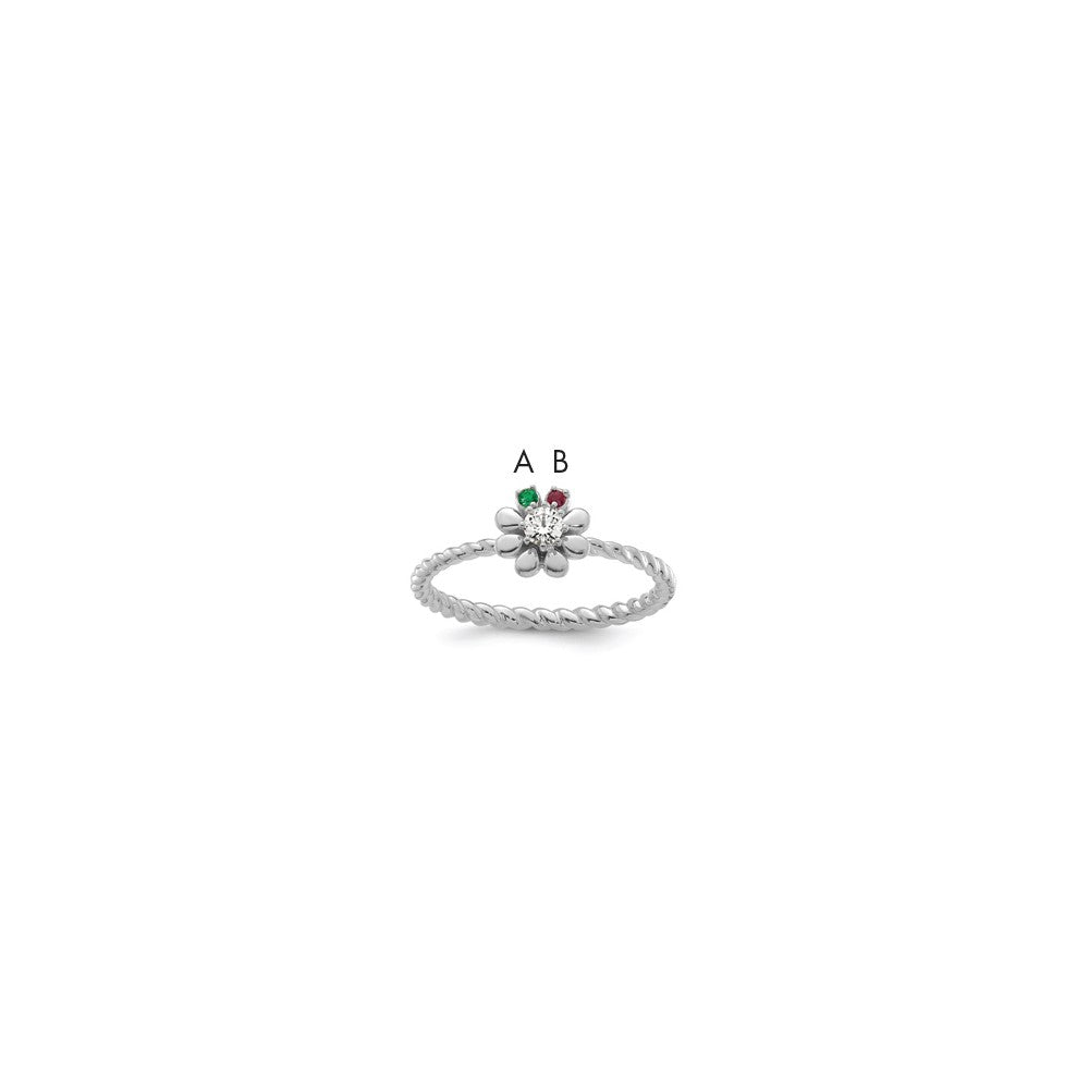 14k WG 2 Birthstone Flower w/ Diamond Mother's Ring Mounting