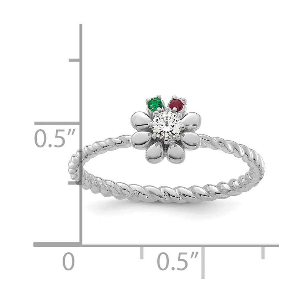 14k WG 2 Birthstone Flower w/ Diamond Mother's Ring Mounting