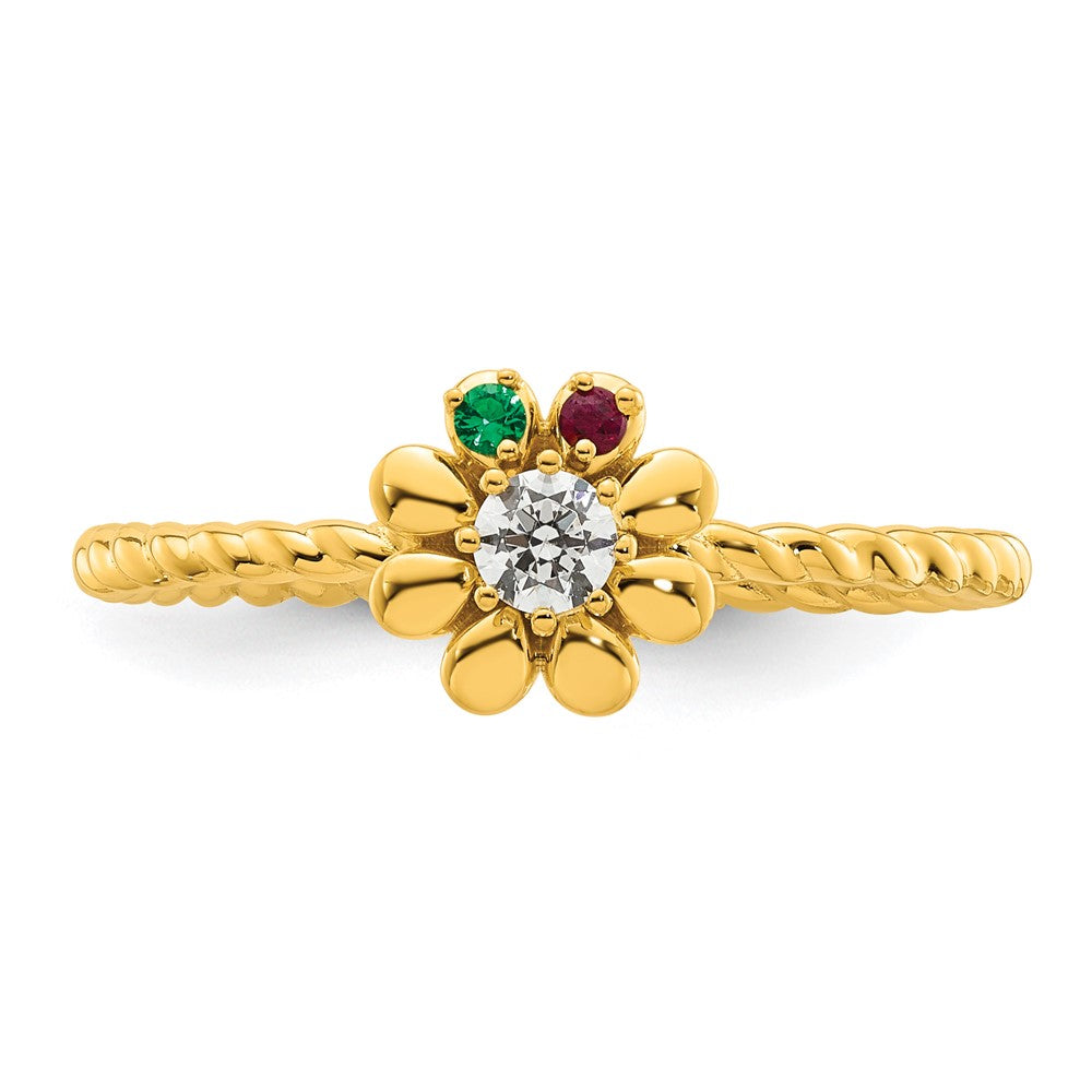 14k 2 Birthstone Flower with Diamond Mother's Ring Mounting