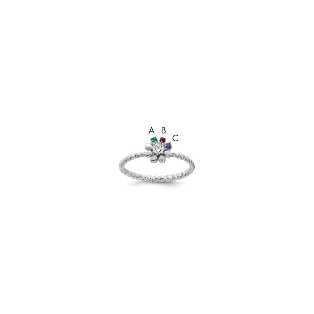 14k WG 3 Birthstone Flower w/ Diamond Mother's Ring Mounting