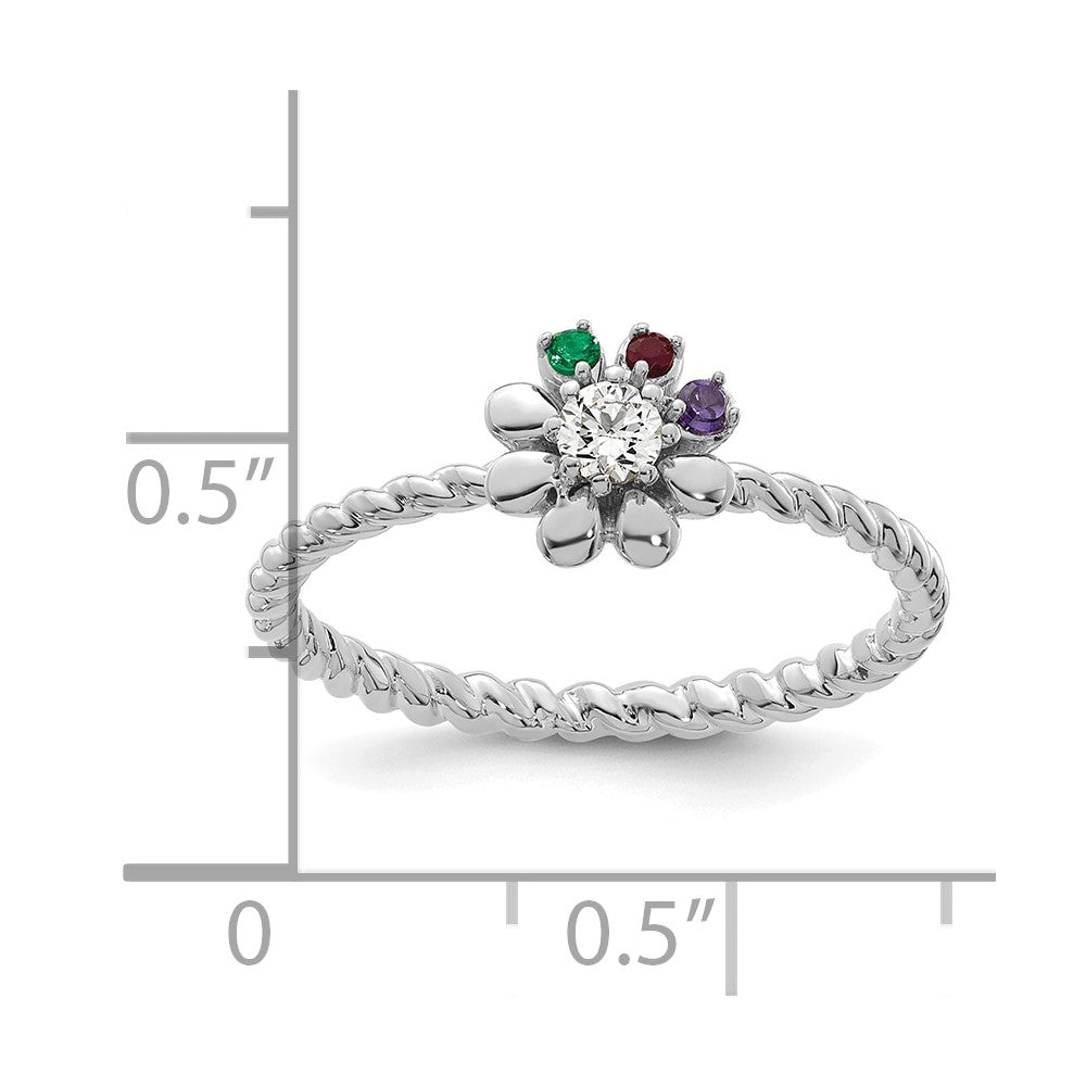 14k WG 3 Birthstone Flower w/ Diamond Mother's Ring Mounting