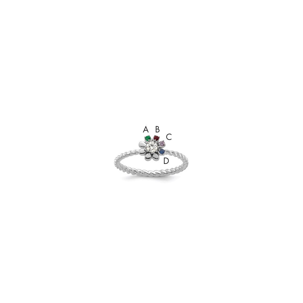 14k WG 4 Birthstone Flower w/ Diamond Mother's Ring Mounting