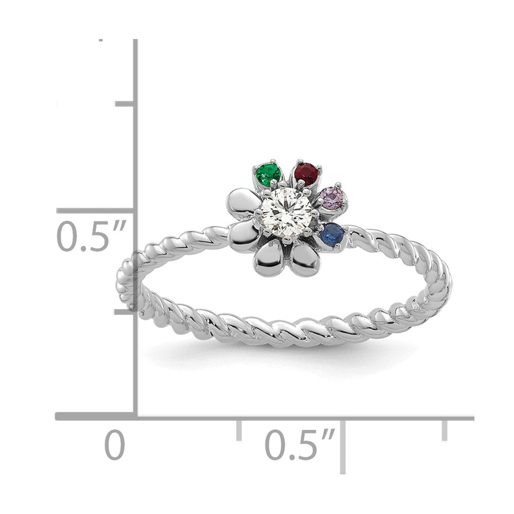 14k WG 4 Birthstone Flower w/ Diamond Mother's Ring Mounting