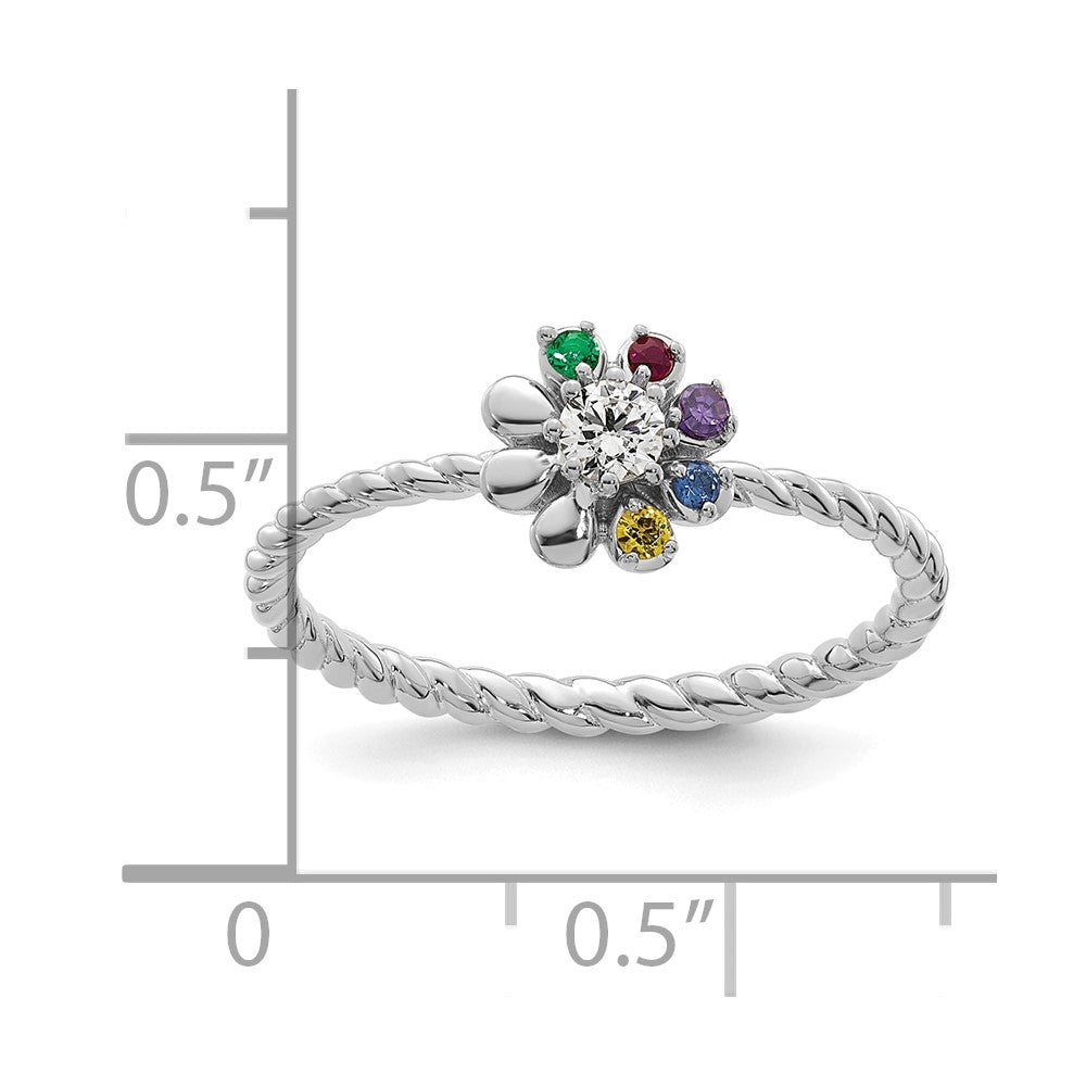 14k WG 5 Birthstone Flower w/ Diamond Mother's Ring Mounting
