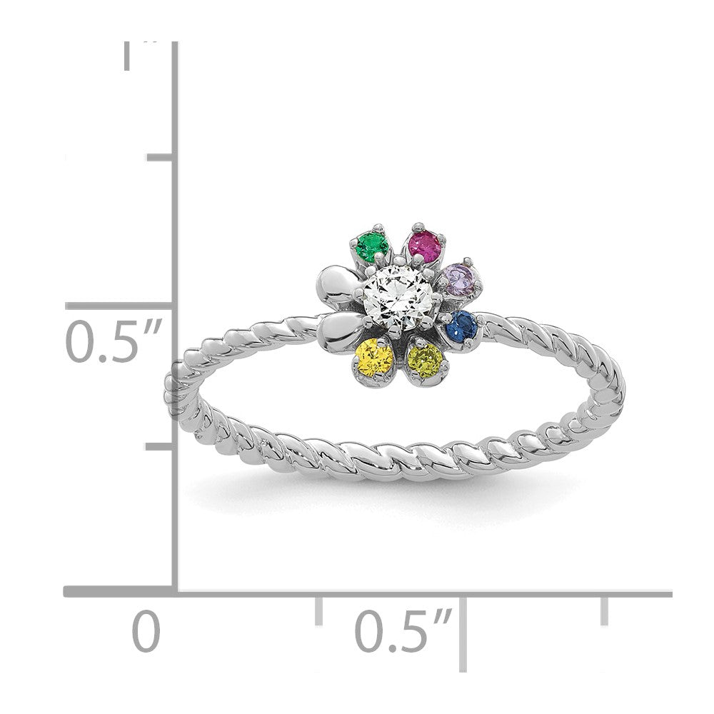 14k WG 6 Birthstone Flower w/ Diamond Mother's Ring Mounting