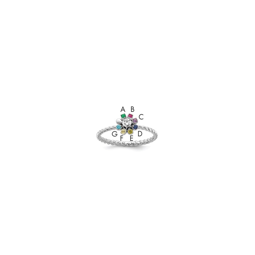 14k WG 7 Birthstone Flower w/ Diamond Mother's Ring Mounting
