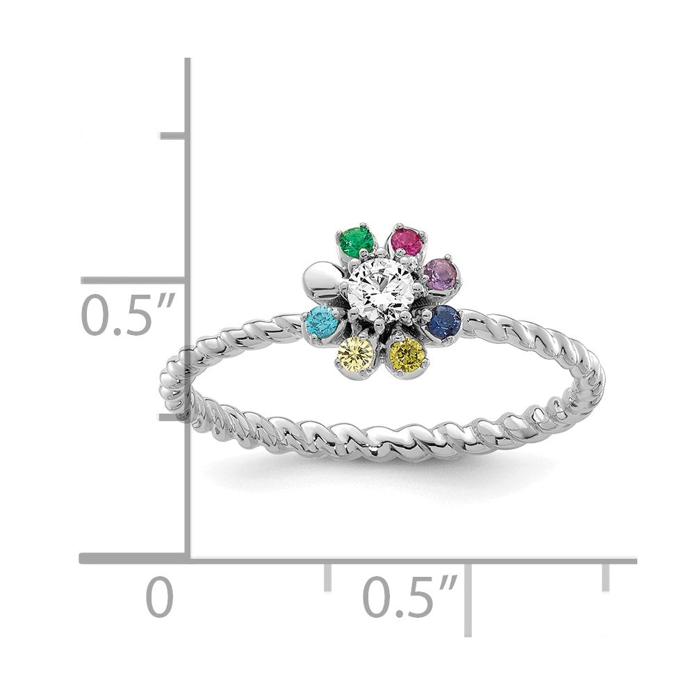 14k WG 7 Birthstone Flower w/ Diamond Mother's Ring Mounting