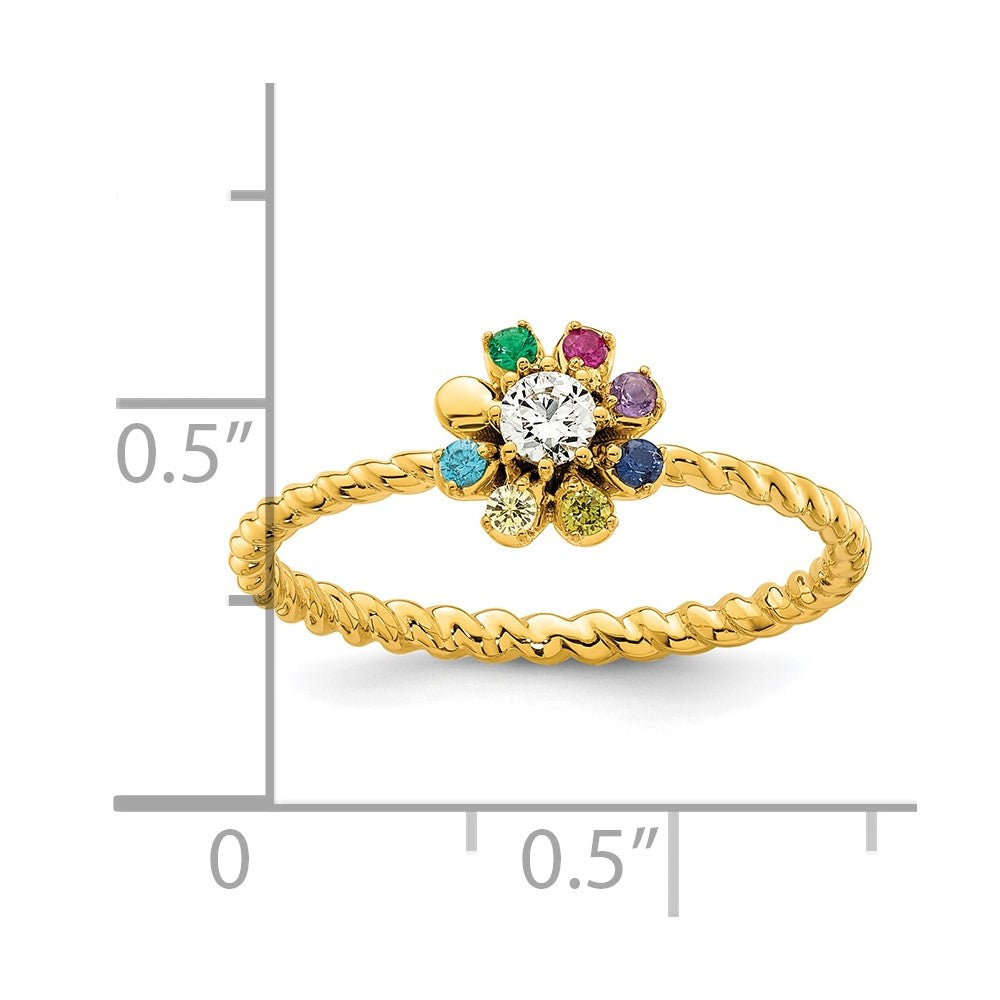14k 7 Birthstone Flower with Diamond Mother's Ring Mounting