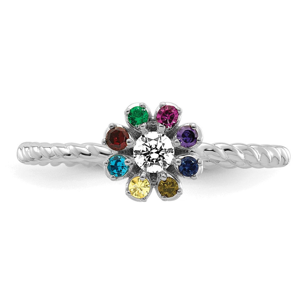 14k WG 8 Birthstone Flower w/ Diamond Mother's Ring Mounting