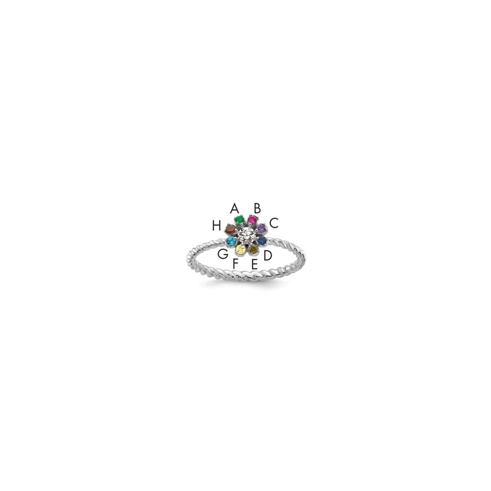 14k WG 8 Birthstone Flower w/ Diamond Mother's Ring Mounting