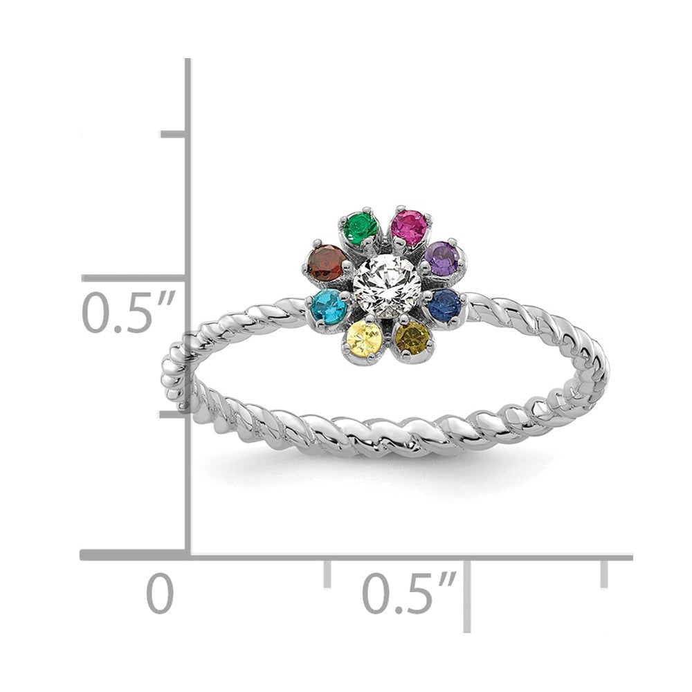 14k WG 8 Birthstone Flower w/ Diamond Mother's Ring Mounting