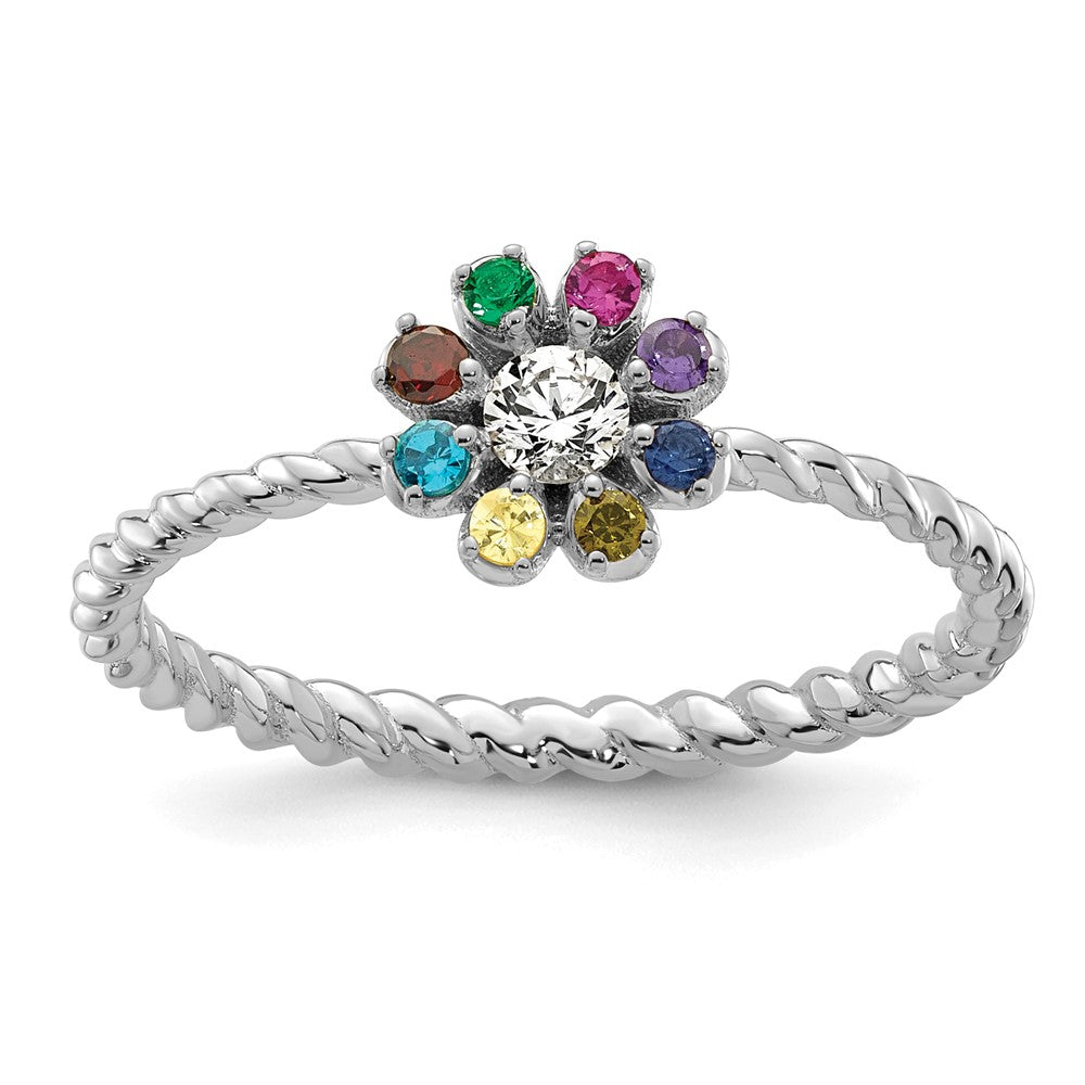 14k WG 8 Birthstone Flower w/ Diamond Mother's Ring Mounting