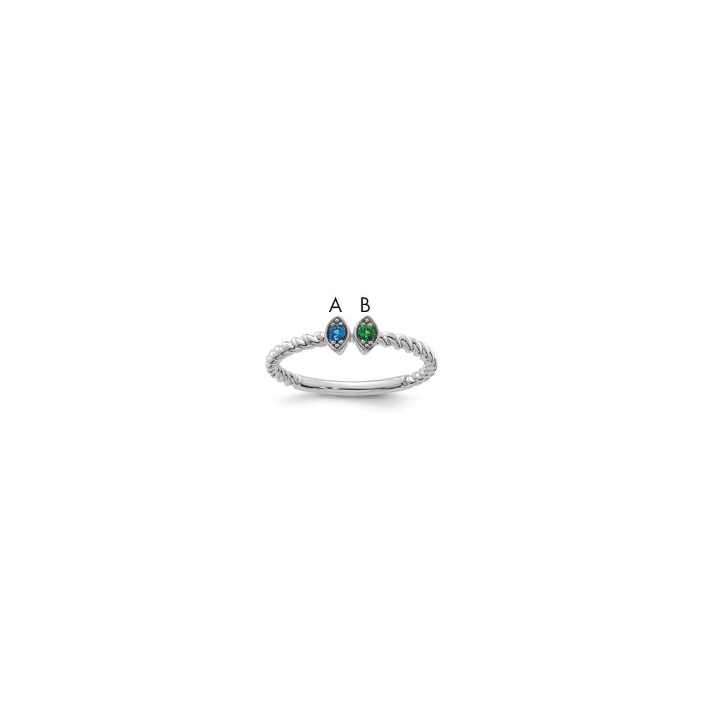 14k White Gold 2 Synthetic Birthstone Mother's Ring