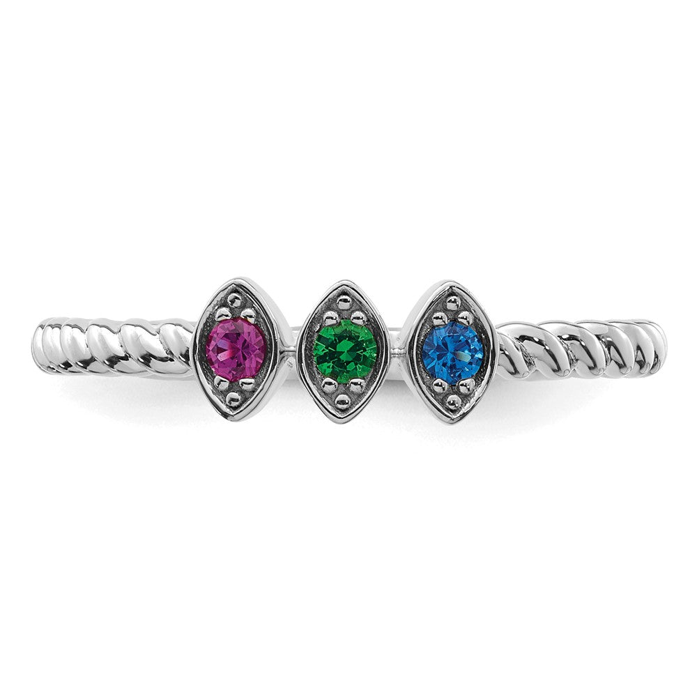 14k White Gold 3 Synthetic Birthstone Mother's Ring