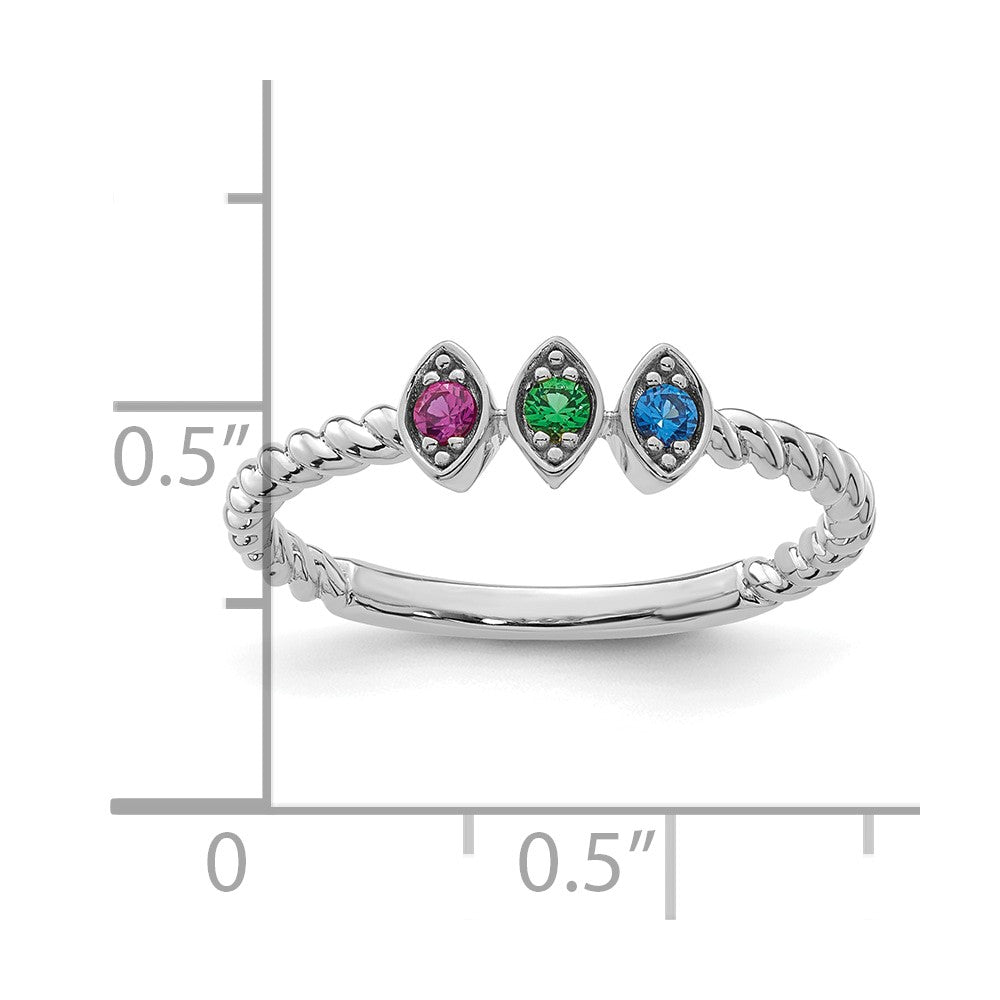 14k White Gold 3 Synthetic Birthstone Mother's Ring