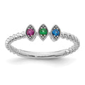 14k White Gold 3 Synthetic Birthstone Mother's Ring