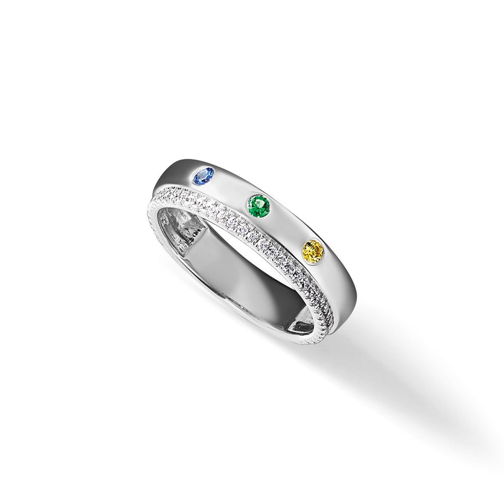 14k White Gold 3 Synthetic Birthstone Mother's Ring