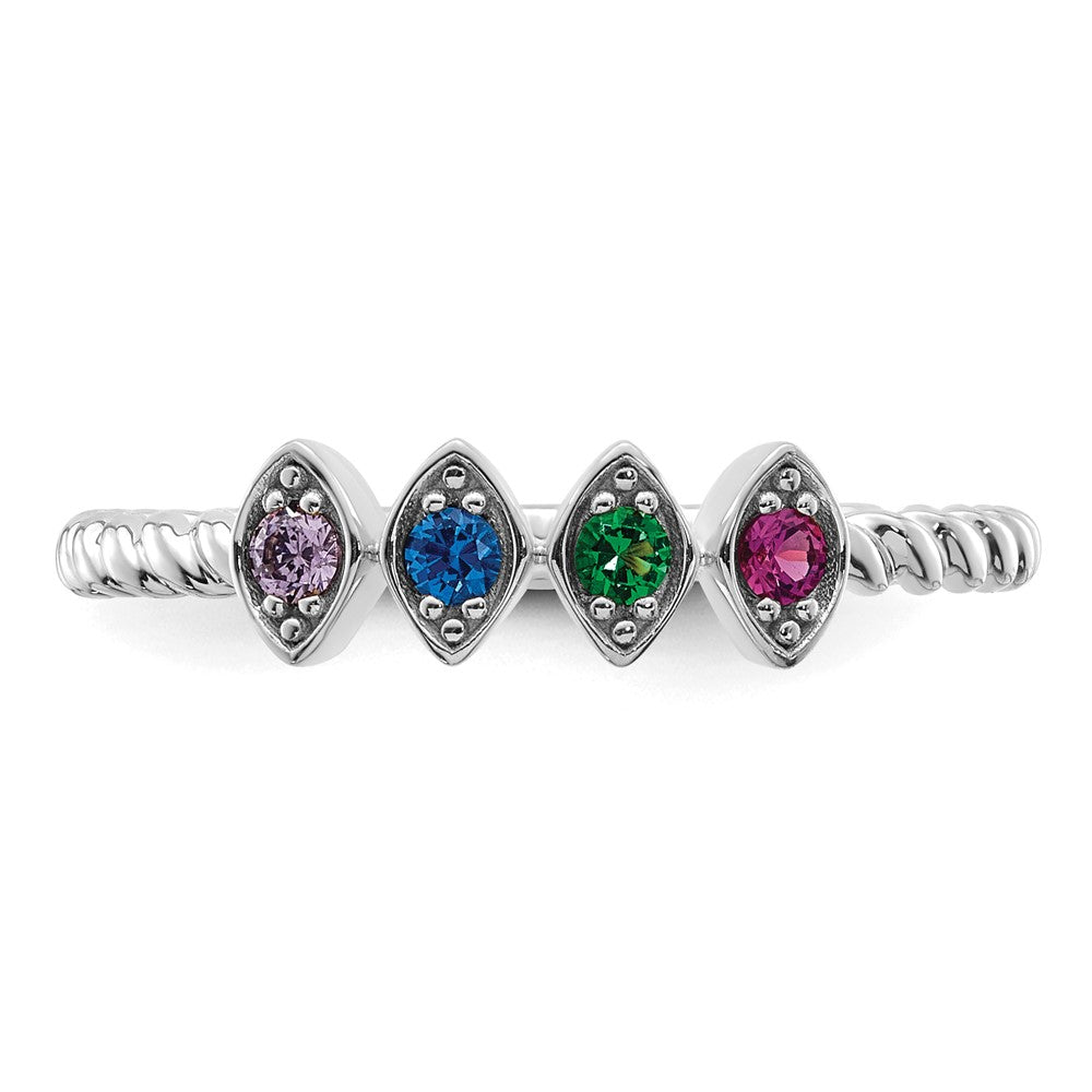 14k White Gold 4 Synthetic Birthstone Mother's Ring