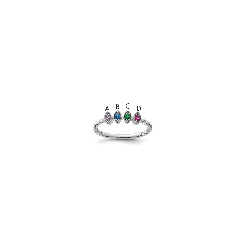 14k White Gold 4 Synthetic Birthstone Mother's Ring