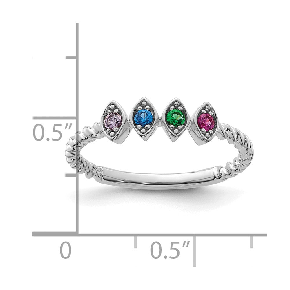 14k White Gold 4 Synthetic Birthstone Mother's Ring