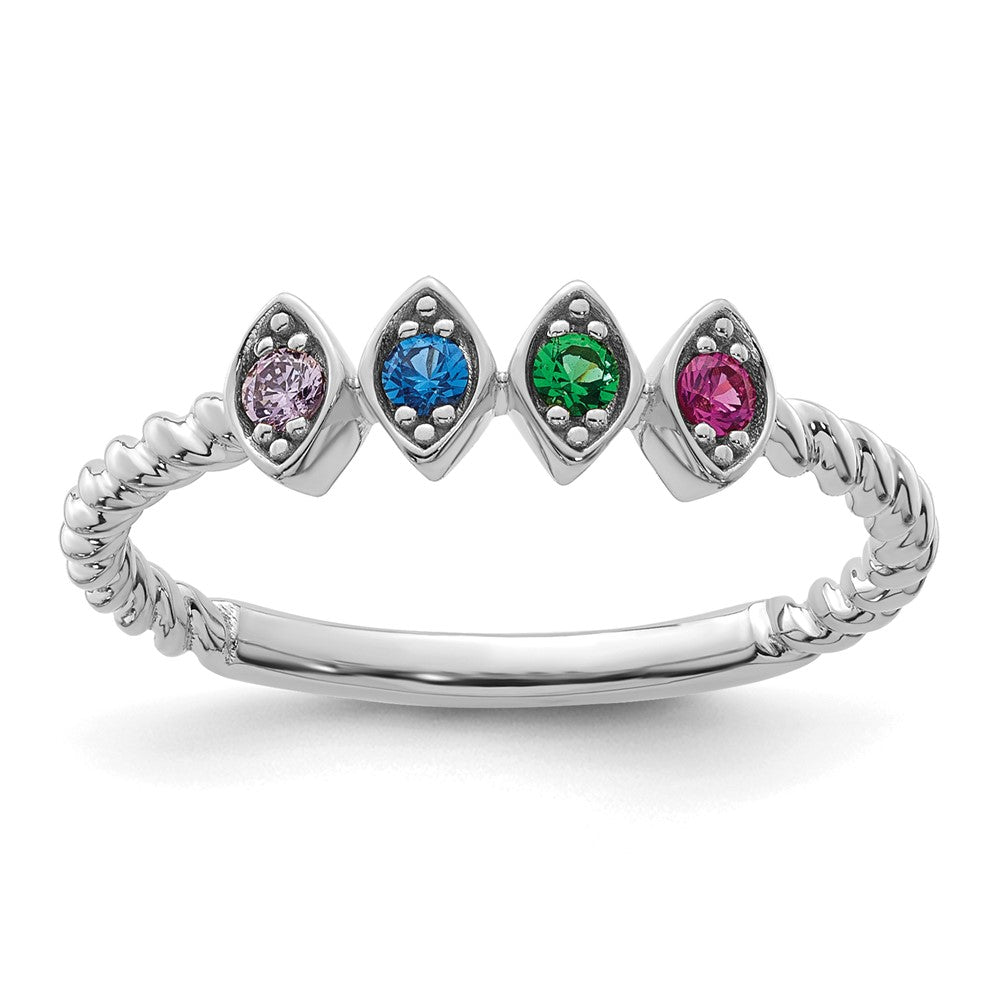 14k White Gold 4 Synthetic Birthstone Mother's Ring